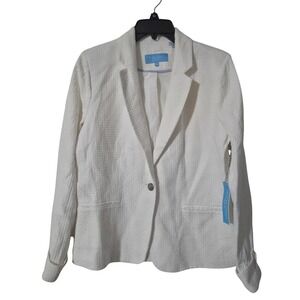 Draper James RSVP Textured Cotton Blazer White M Single Button Jacket